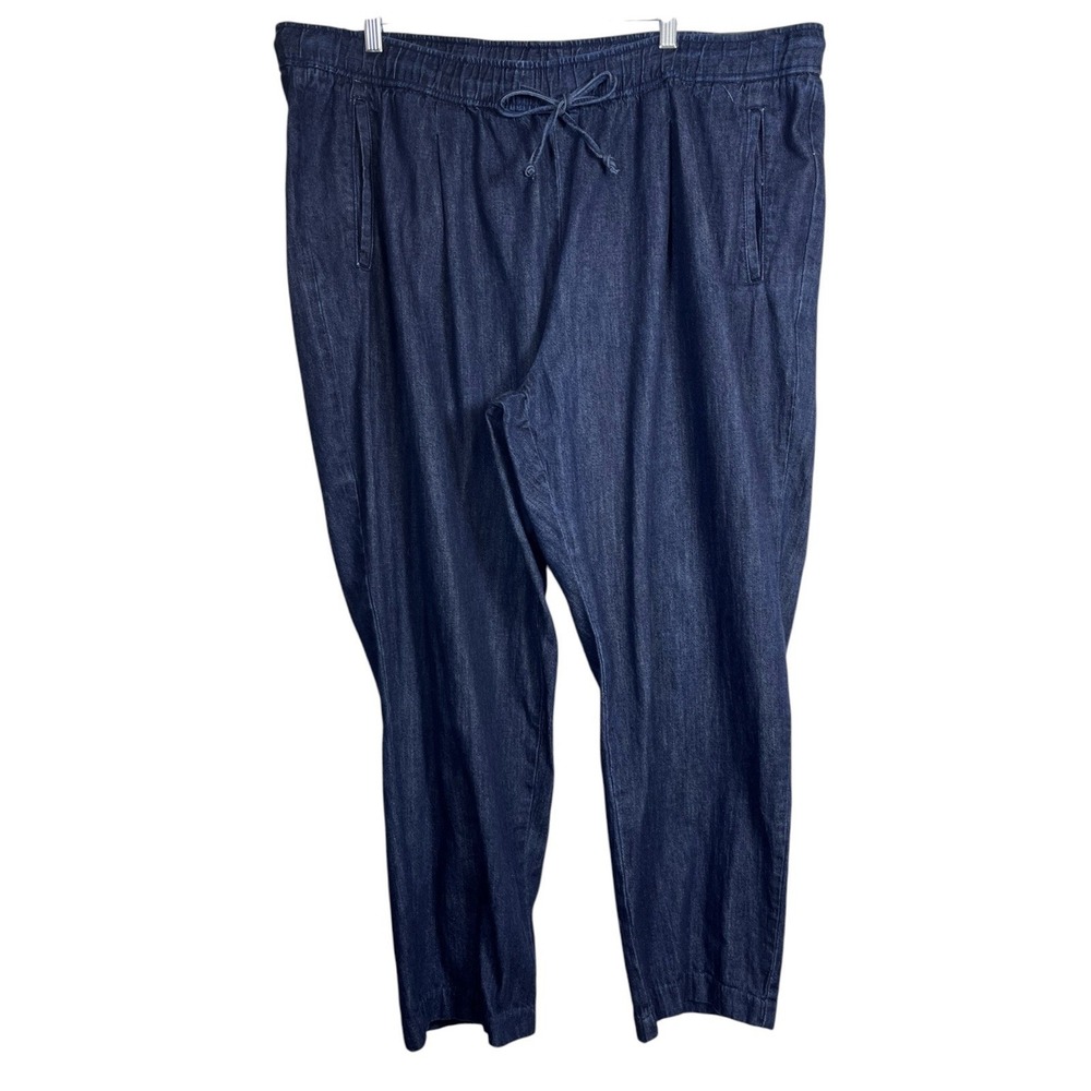 OLD NAVY Sz XXL Billie Straight Pants Pull On Pleated Elastic Waist Dk Blue Wash